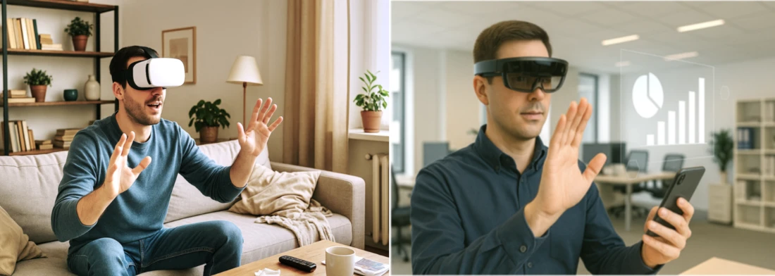 Mann mit KI-Brille und VR-Applikation