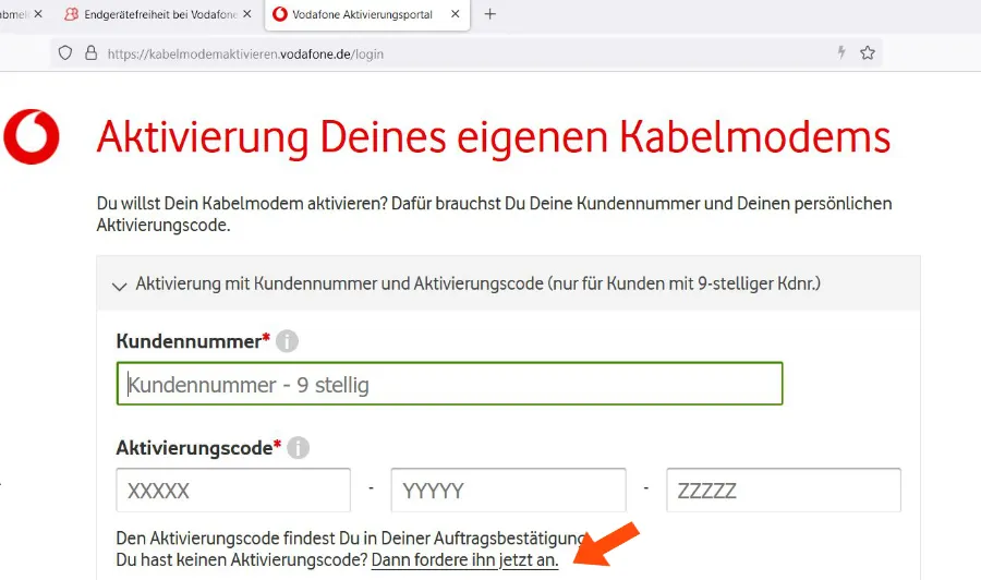 Vodafone Aktivierungscode eingeben bzw. anfordern Vodafone Aktivierungscode eingeben bzw. anfordern